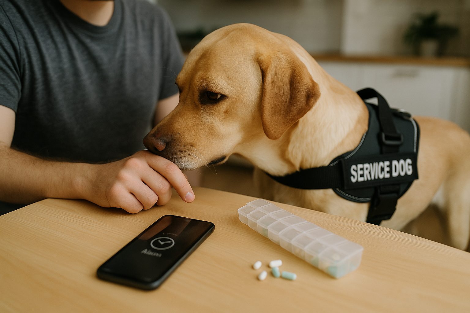 A service dog supporting an ADHD routine at home.