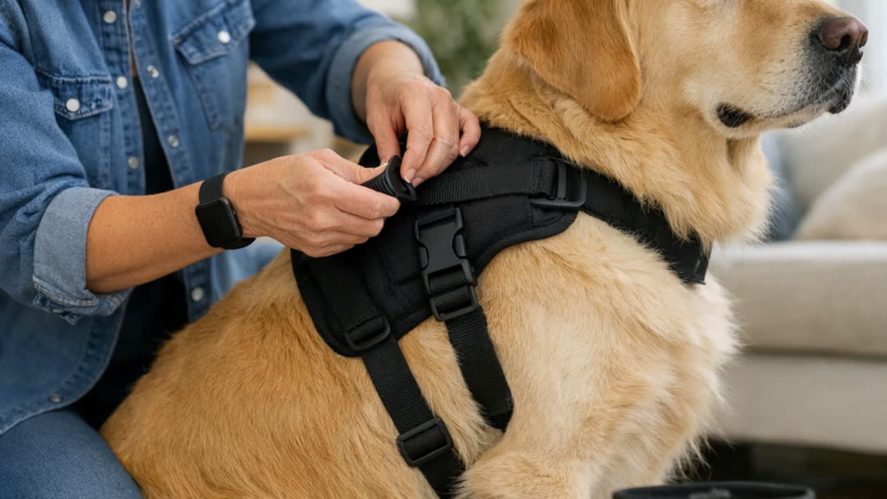 Service dog with handler at vet clinic