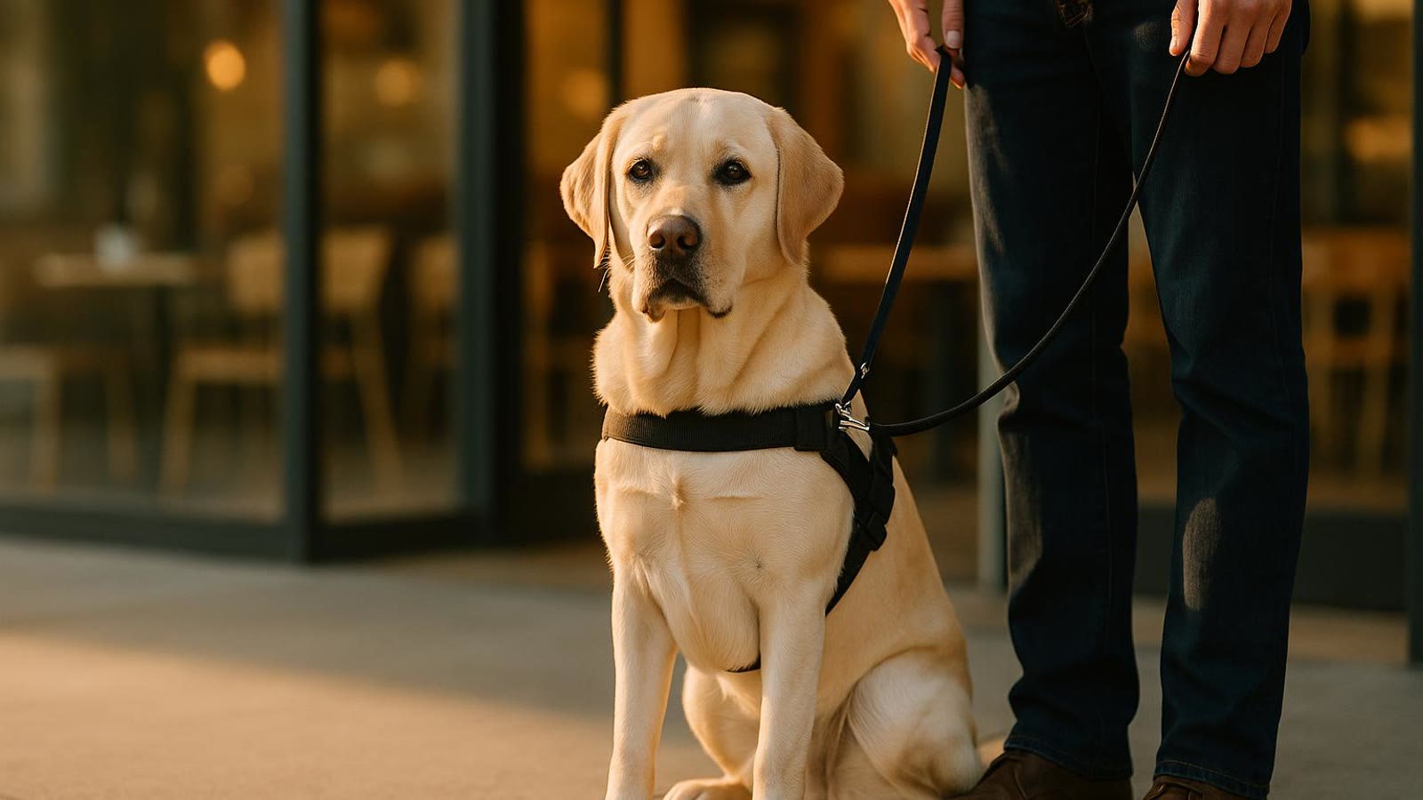 Service dog with handler in a public-access setting