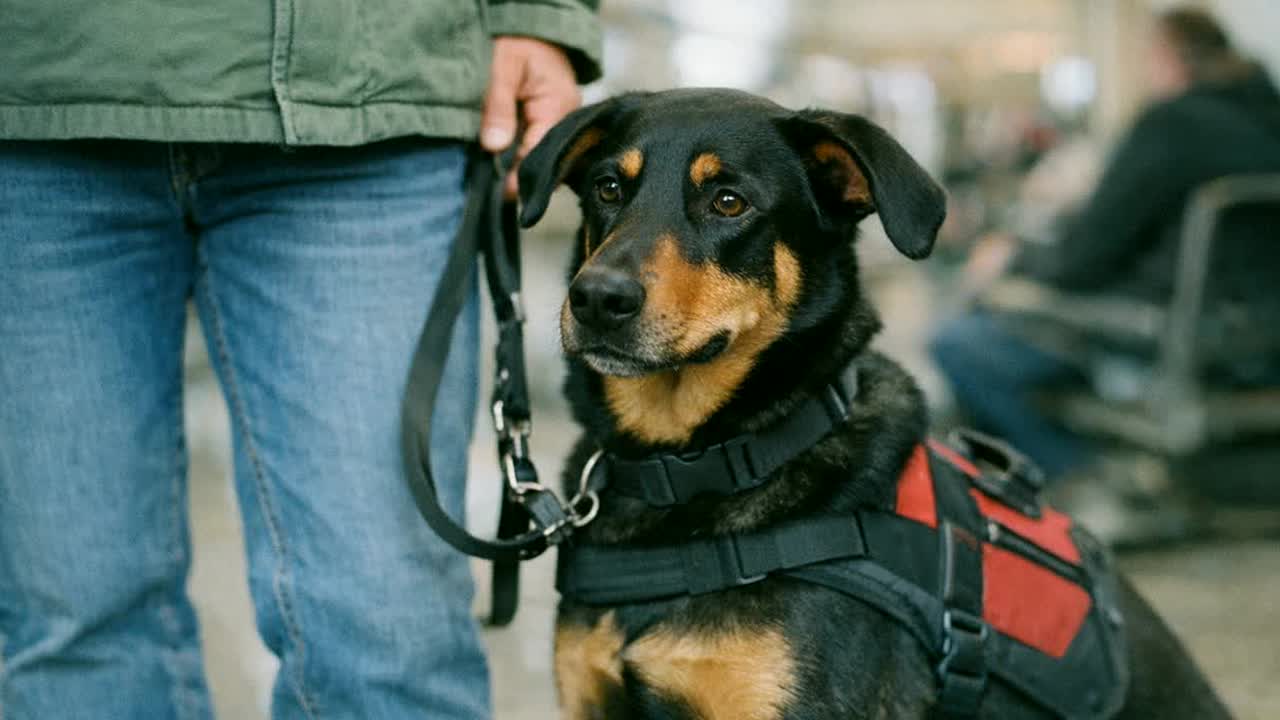 Service dog training with handler in public