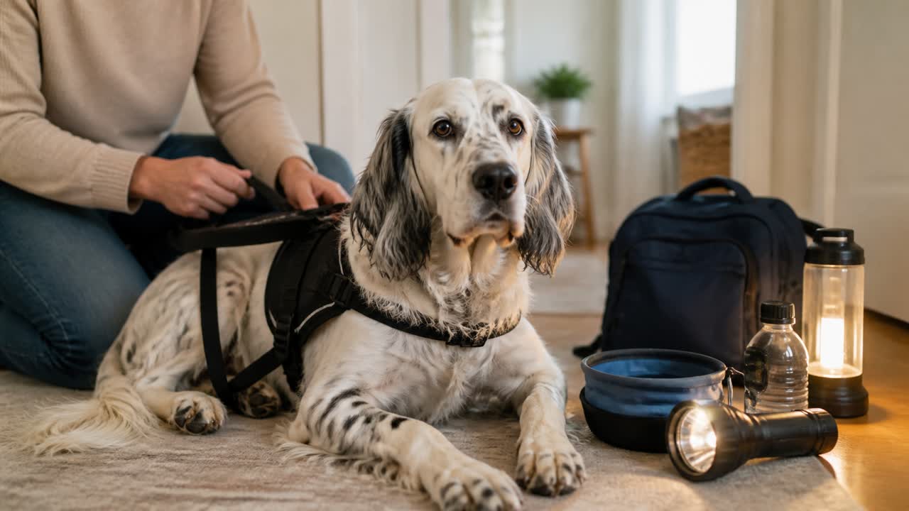 Service dog with apartment power outage checklist supplies